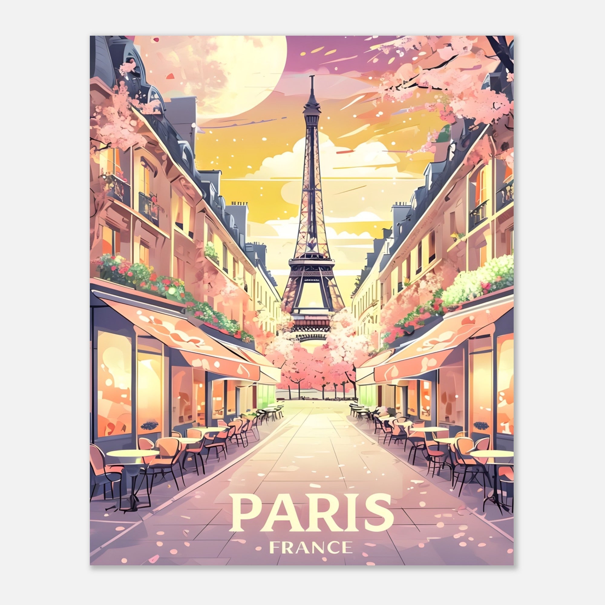 Paris Street Scene Wall Art - Eiffel Tower Sunset Print | Vibrant Parisian Cityscape Poster | Travel & Home Decor Gift