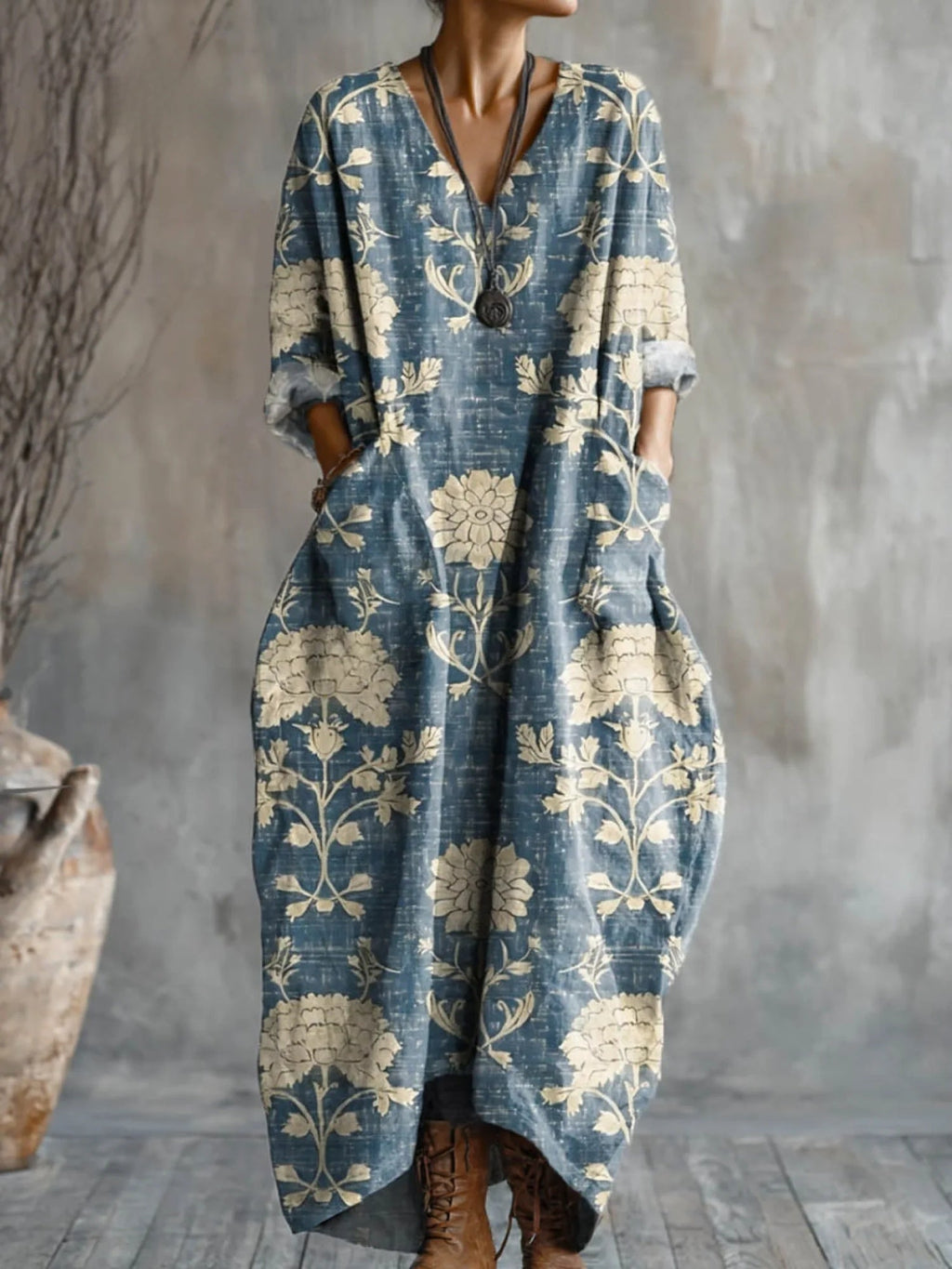 Women's Printed Plus Size Loose Long Sleeve Dress
