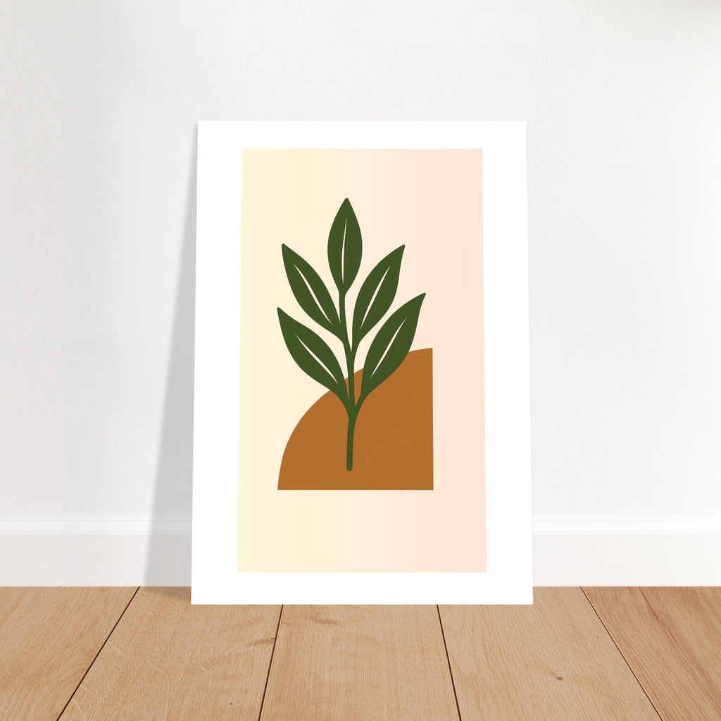 Green Leaf Botanical Wall Art – Minimal Plant Print with Terracotta Accent, Boho Decor