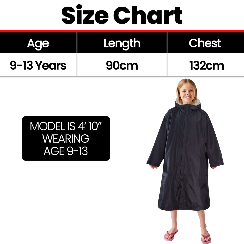 Changing Robe Kids Unisex Hooded Coat Black/Grey Windproof Waterproof Quick Dry for Beach Surfing Swimming by Heatwave Thermalwear