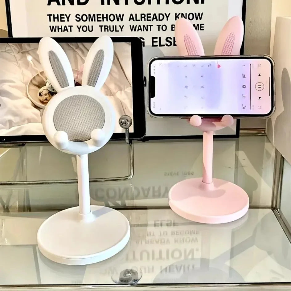 Cute Rabbit Mobile Phone Stand – Adjustable Desktop Holder for Smartphones & Tablets