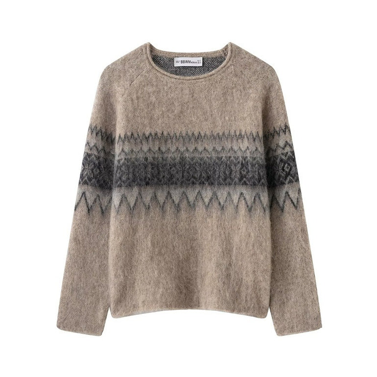 Women's Jacquard Knit Sweater - Textured Oversized Pullover