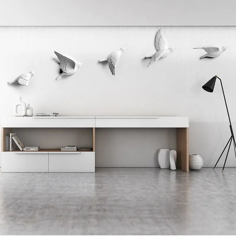 Nordic Resin Bird Wall Art – 3D Hanging Ornament Set of 5