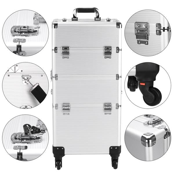 3 in 1 Aluminum Cosmetic Makeup Case Tattoo Box Silver