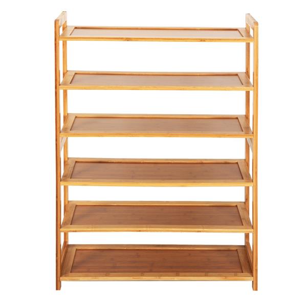 Concise Rectangle 6 Tiers Bamboo Shoe Rack Wood Color