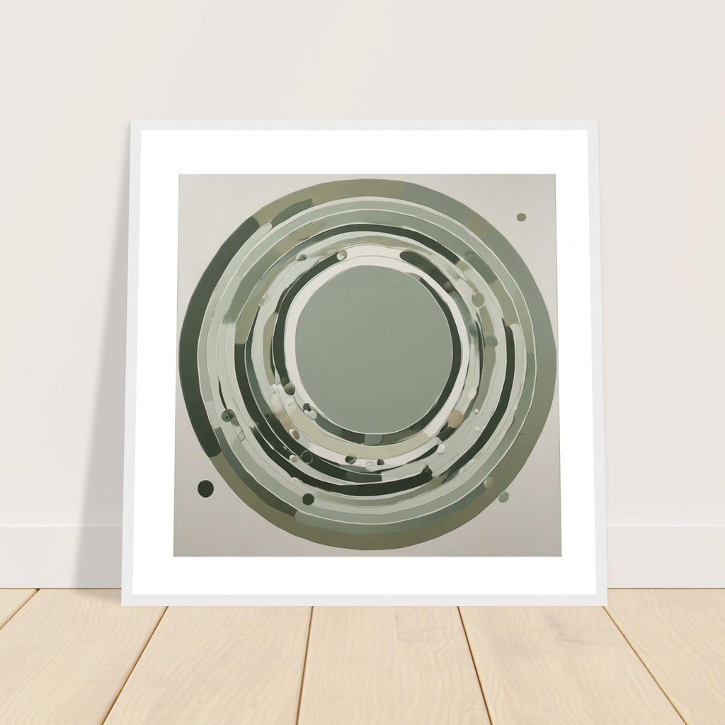 Sage Green Circular Abstract Framed Poster – Minimalist Geometric Wall Art