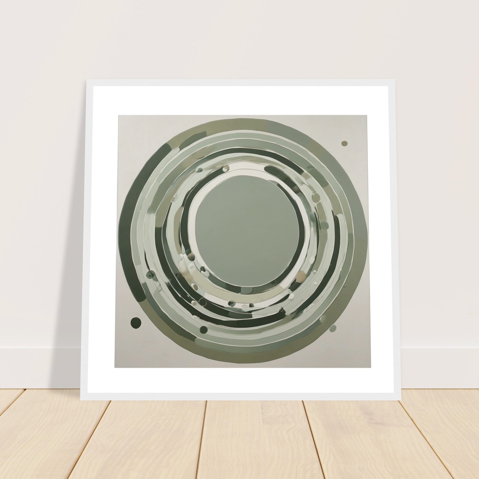 Sage Green Circular Abstract Framed Poster – Minimalist Geometric Wall Art