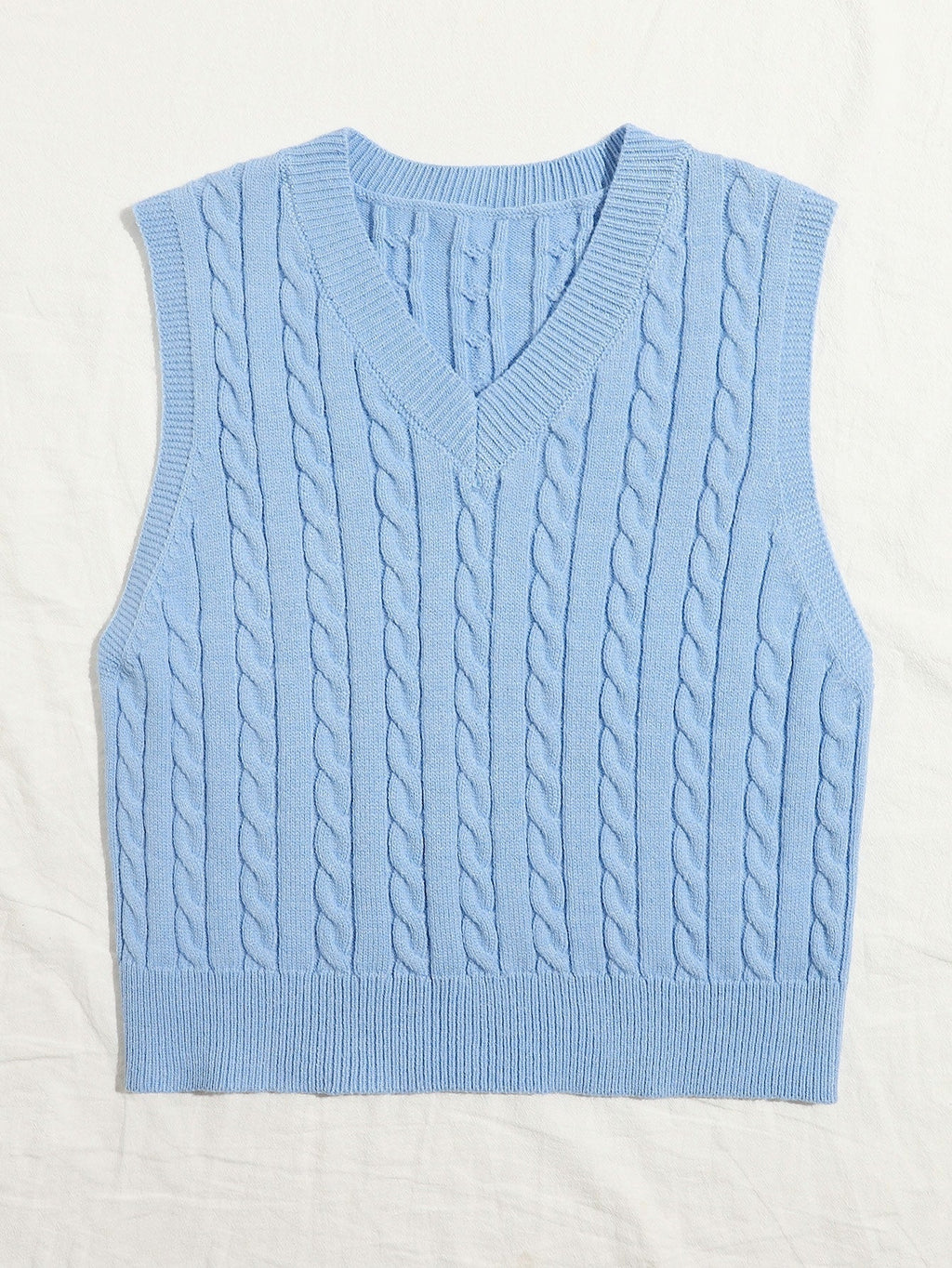 SpringSummer Knitted Cabled Vest Pullover With V-Neck