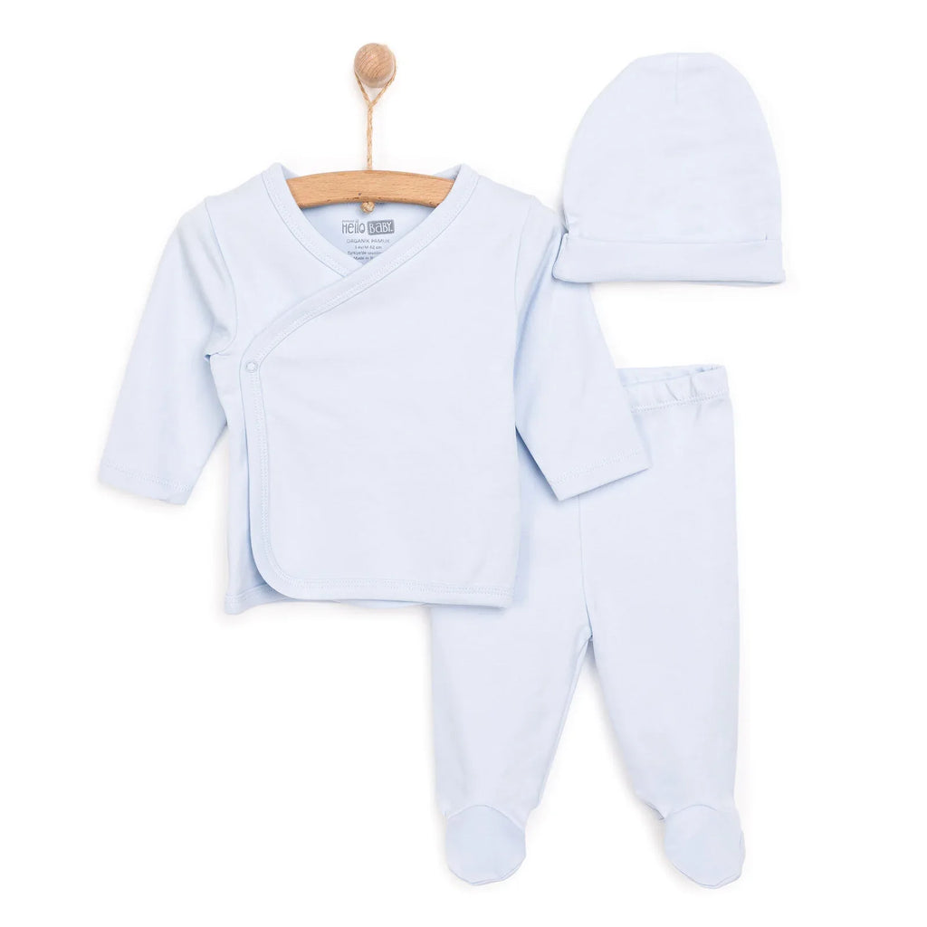HelloBaby Newborn Organic Wrapover Top-Hat - Blue