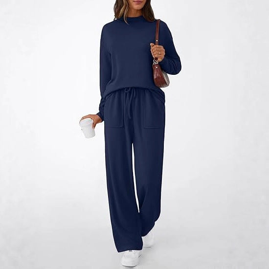 Women's Drawstring With Pockets Pure Color All-matching Casual Fashion Set