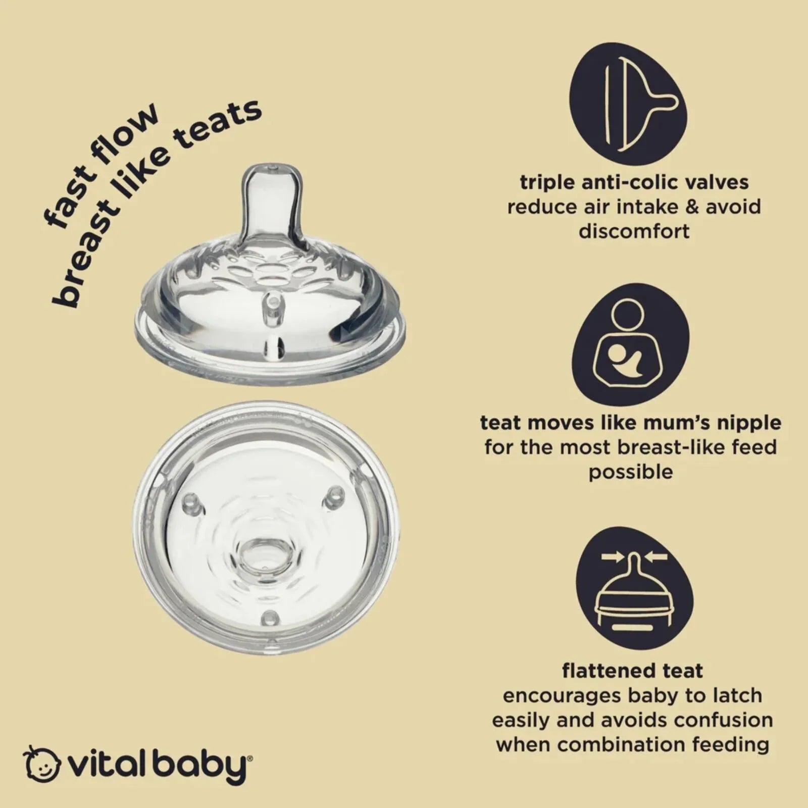 Vital Baby Nurture Breast Like Teats Fast Flow Pack of 2