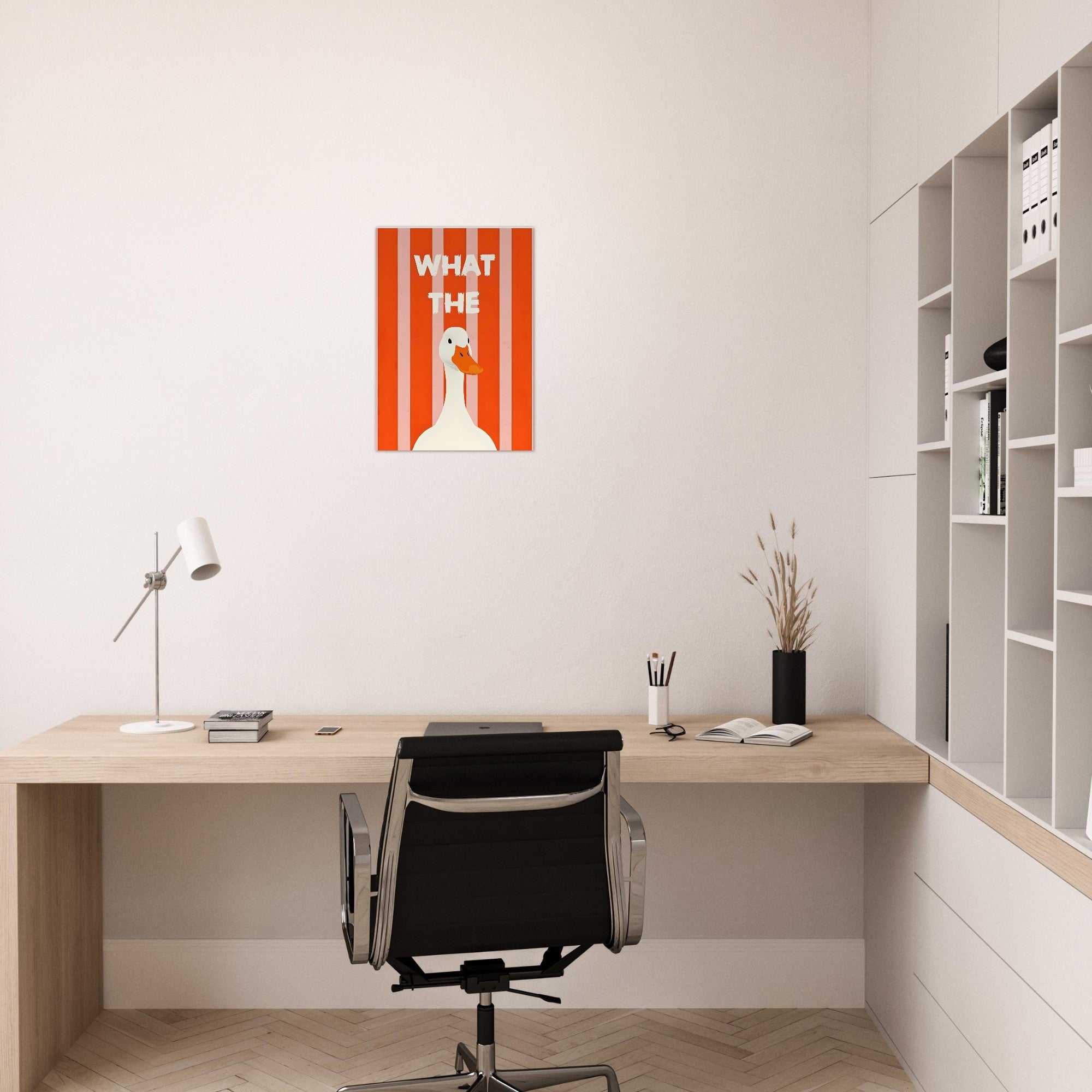 What The Duck: Funny Minimalist Animal Poster - Bold Stripes & Whimsical Design
