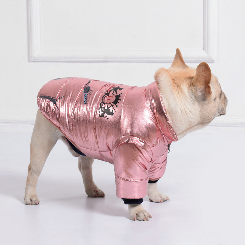 Pet Cotton Coat Bright Leather Zipper Dog 2-sided Cotton-padded Coat Casual Puppy Down Coat