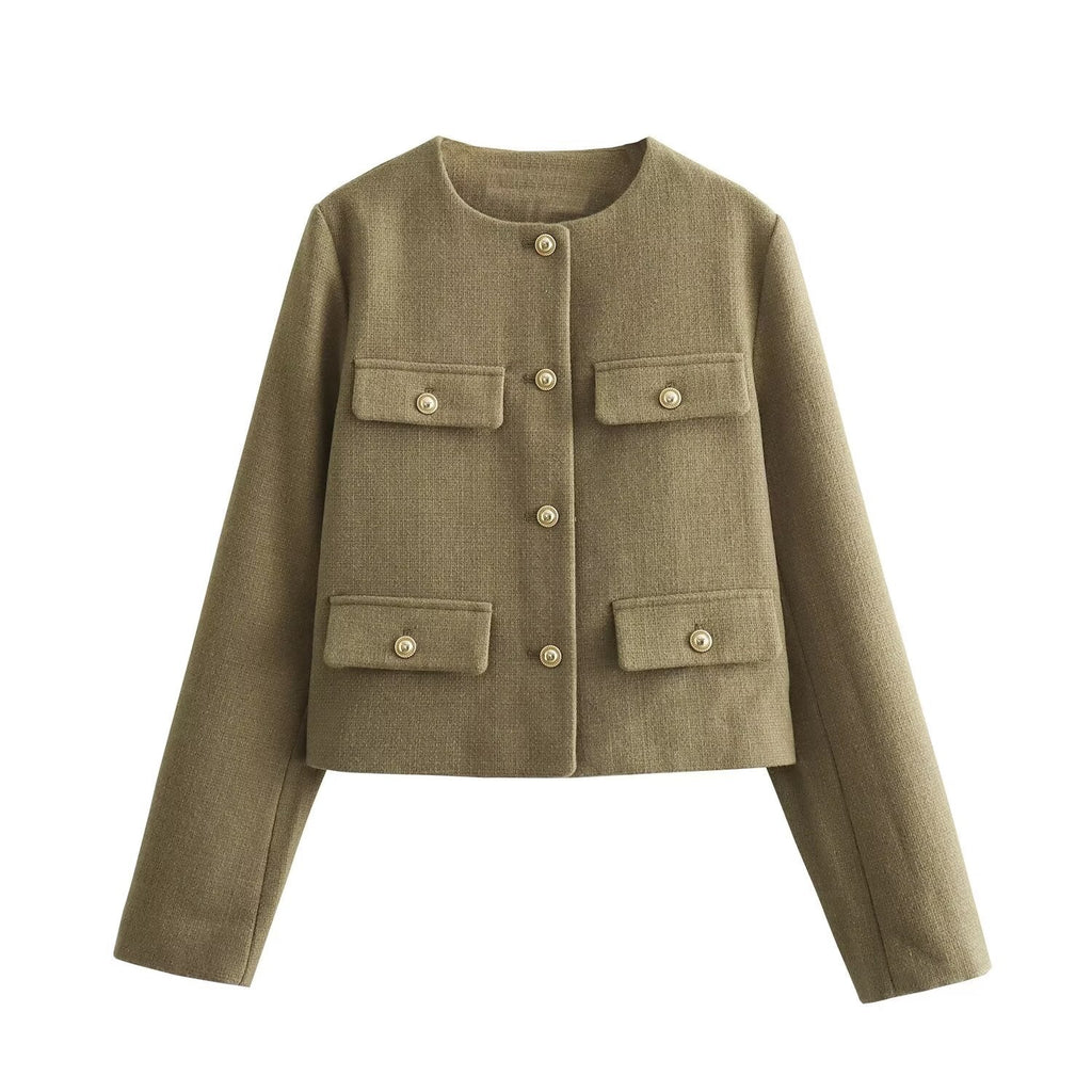 Multi-color Round Neck Casual Short Little Fragrance Style Blazer