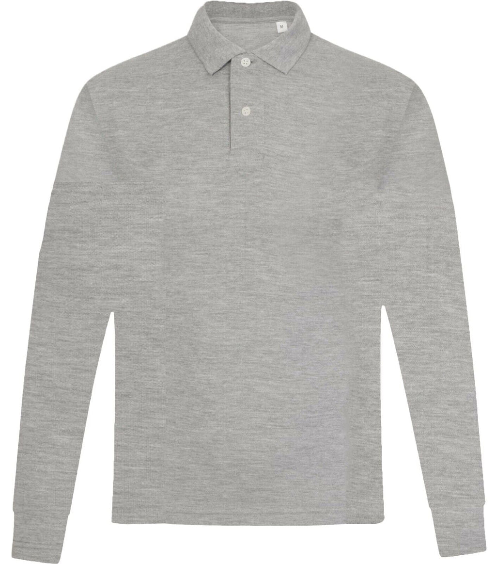 Mens Long Sleeve Polo Shirt Casual Top 2 Button Collared Pique Lightweight