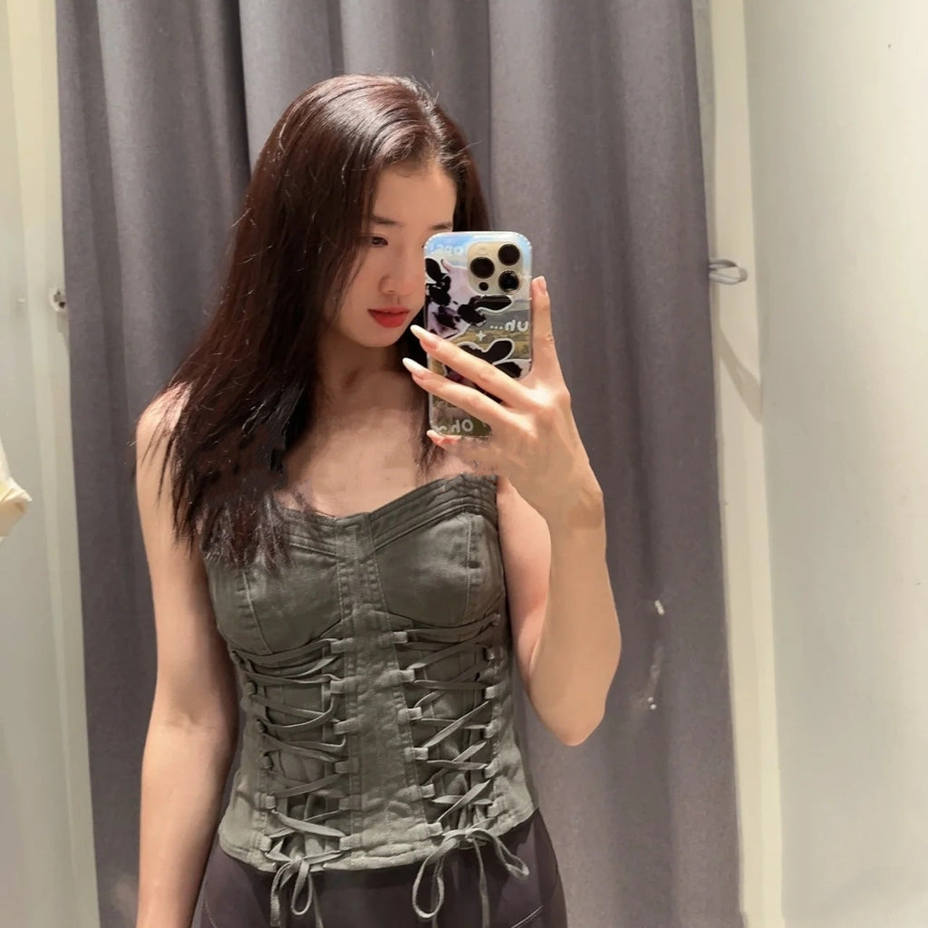 New Women's Spicy Girl Tie Up Tight Fitting Sleeveless Camisole