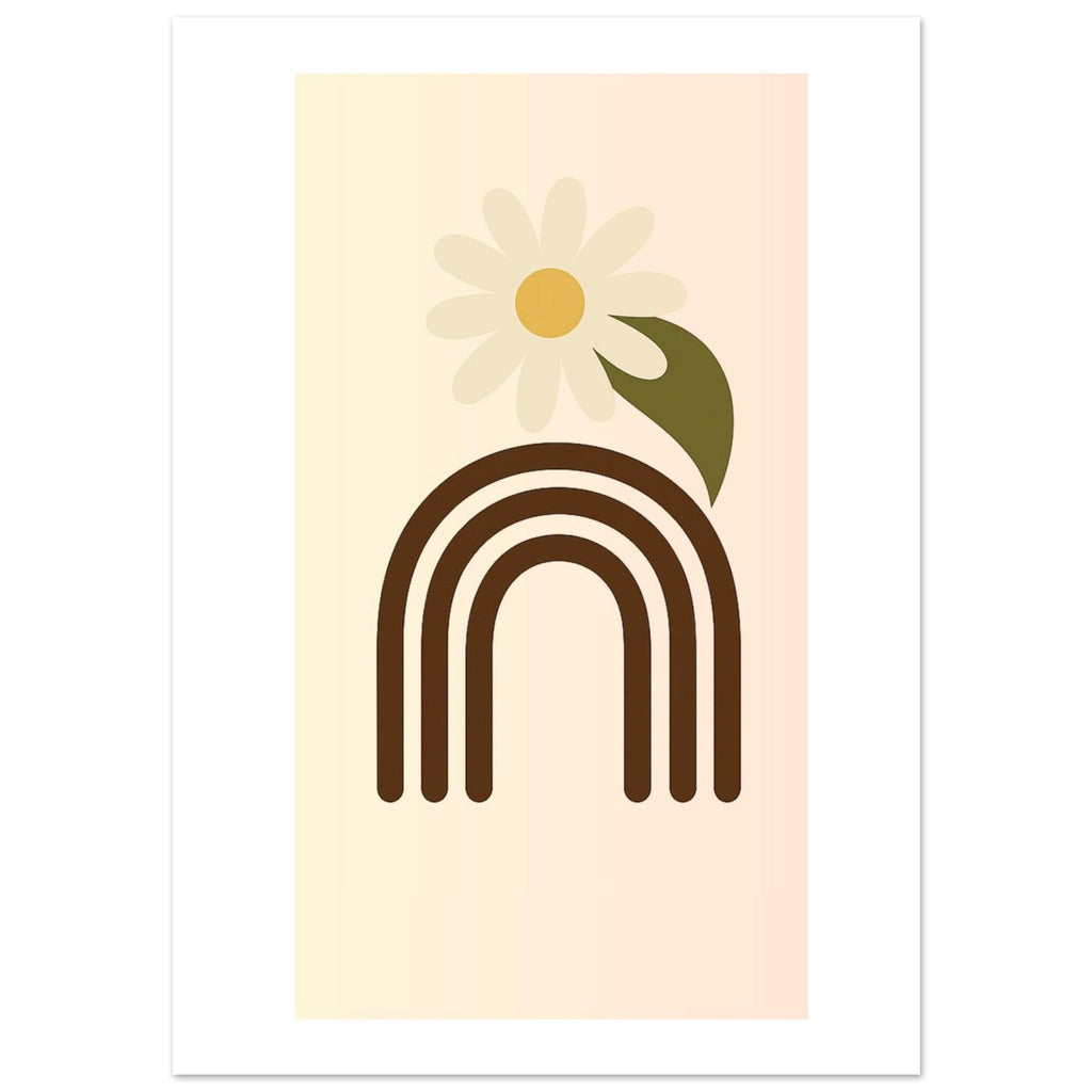 Minimalist Floral Print - Abstract Daisy Poster - Earthy Brown Boho Wall Art