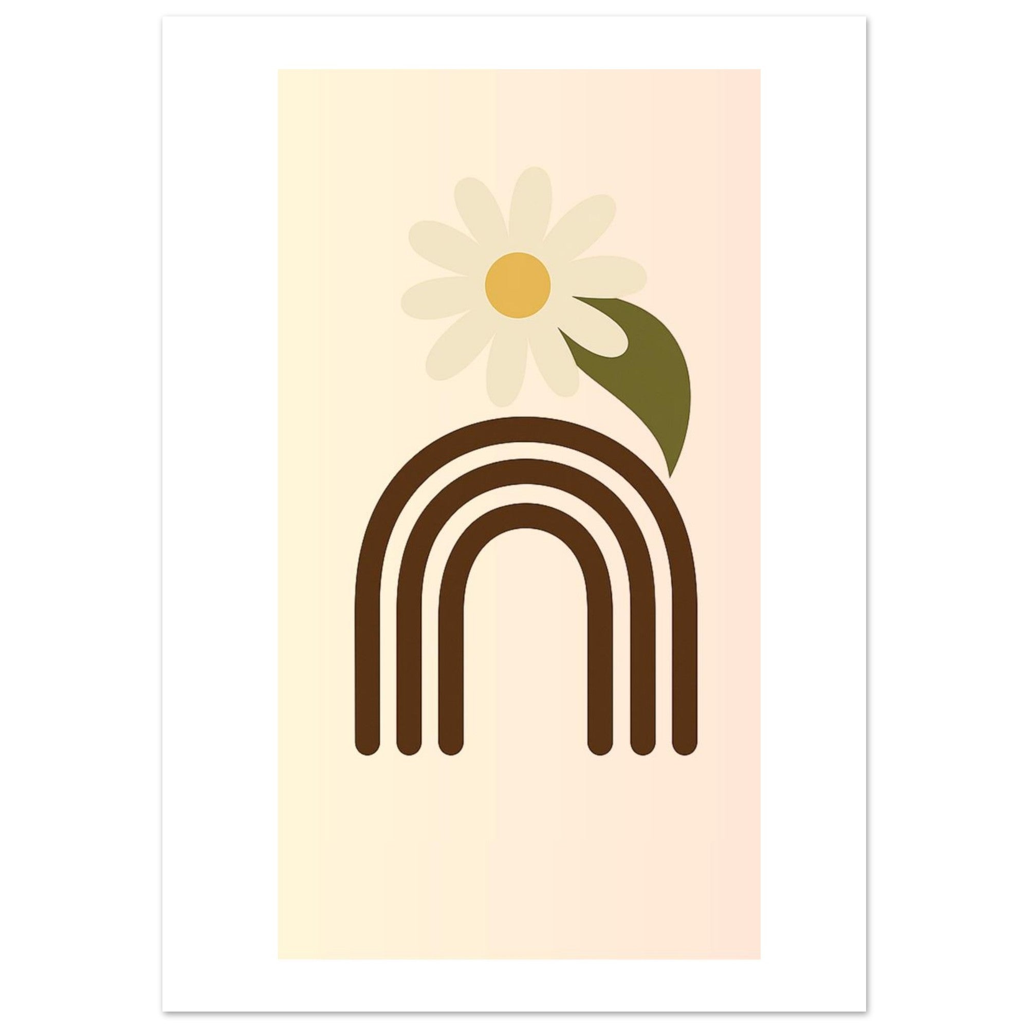 Minimalist Floral Print - Abstract Daisy Poster - Earthy Brown Boho Wall Art