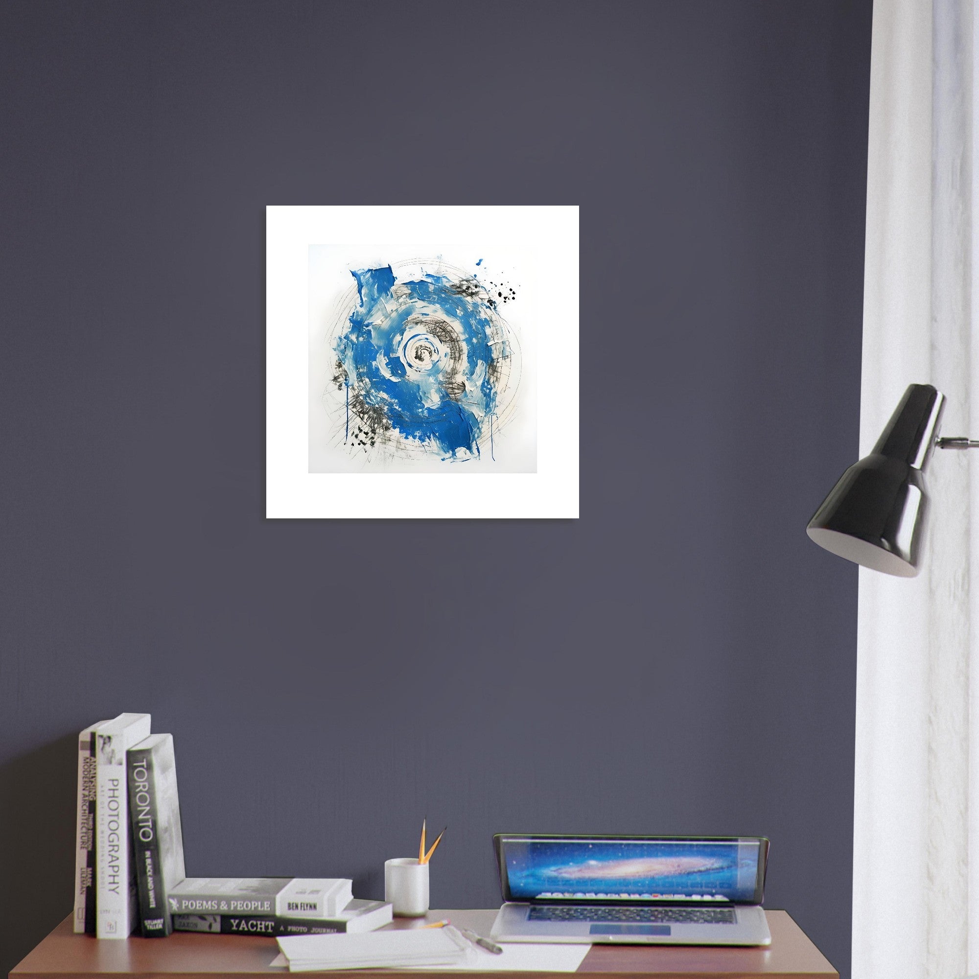 Abstract Blue & White Impasto Art Print – Modern Wall Poster