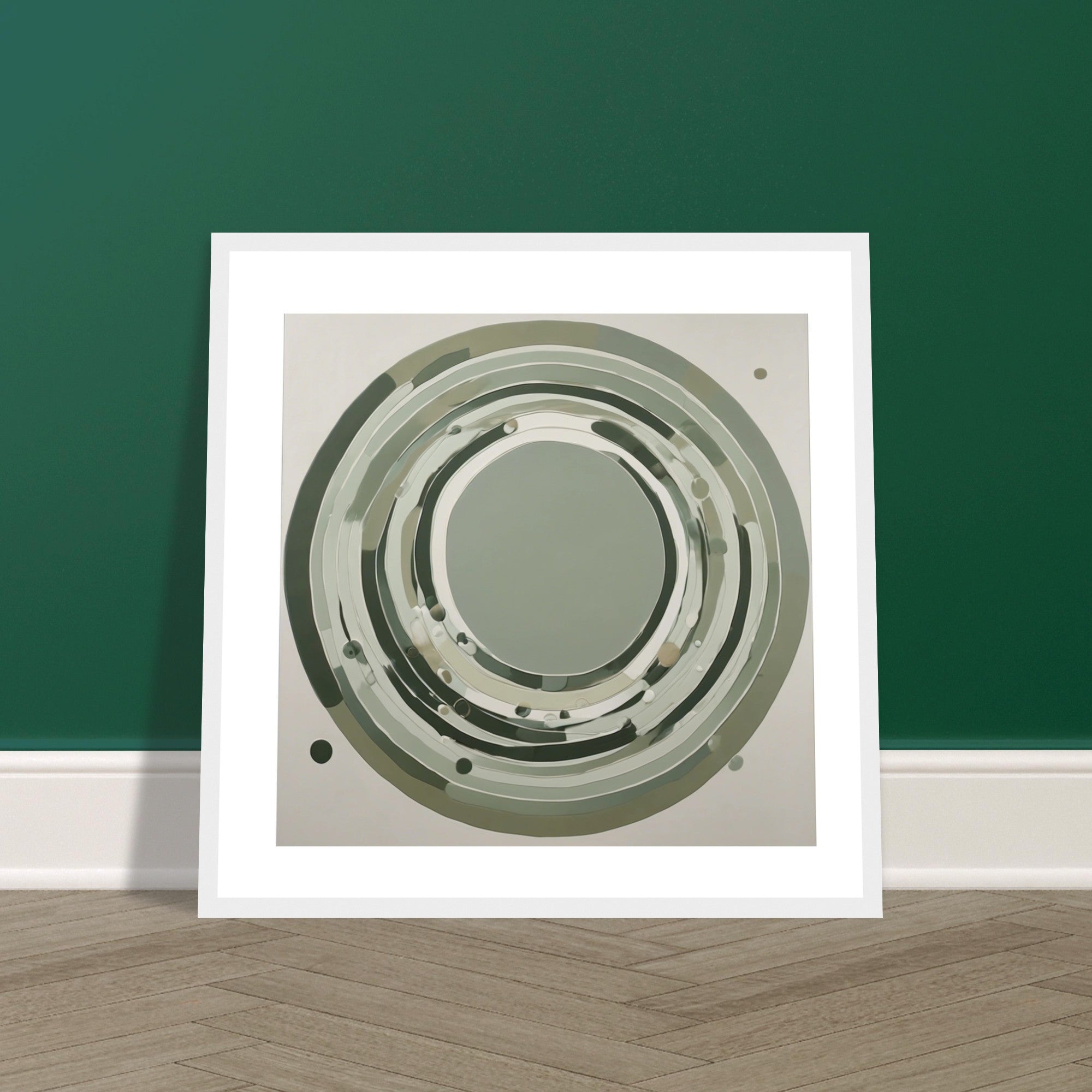 Sage Green Circular Abstract Framed Poster – Minimalist Geometric Wall Art