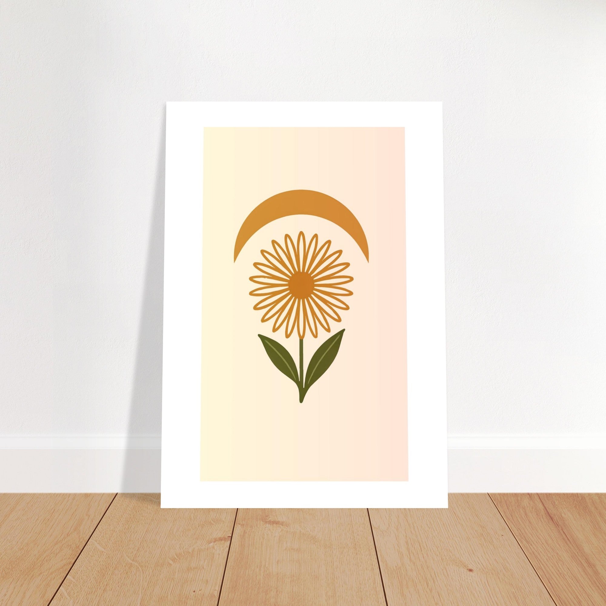 Minimal Flower & Crescent Print - Boho Botanical Poster | Earthy Modern Wall Art