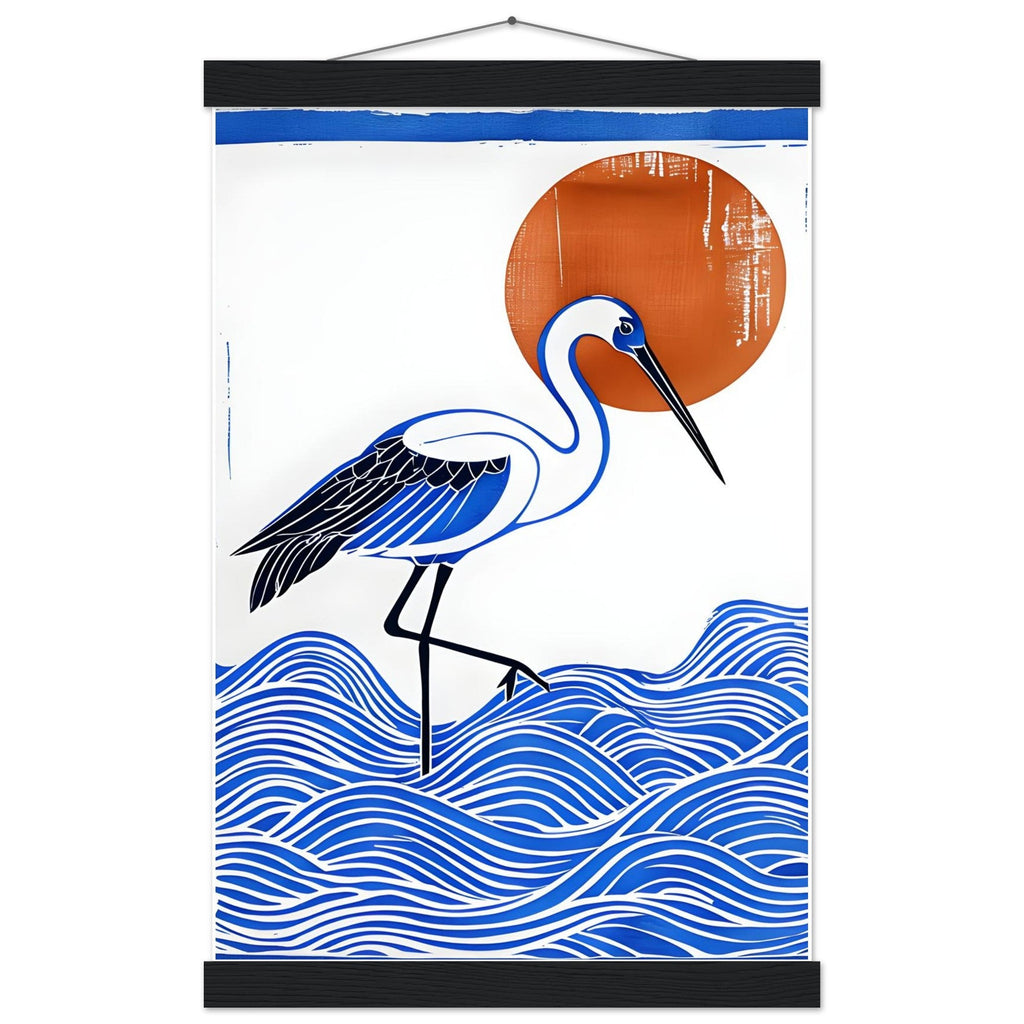 Minimalist Crane Wall Art Poster with Hanger - Japanese Ocean Prints - Modern Home Decor