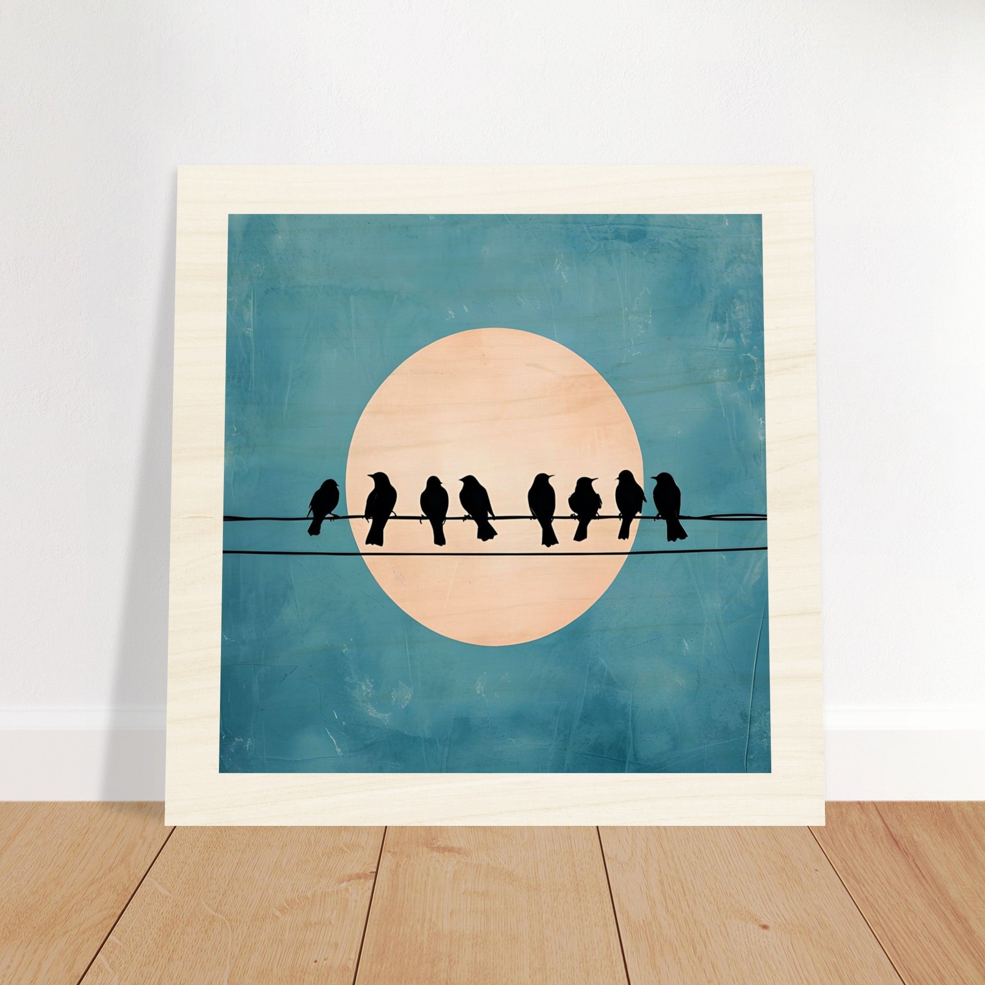 Birds on a Wire Wooden Wall Art - Minimalist Sunset Silhouette Print - Rustic Home Decor