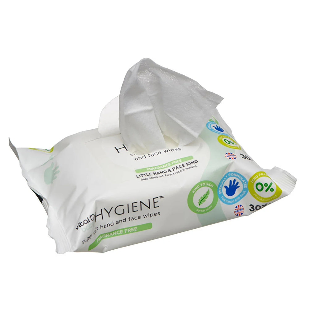 Vital Baby Hygiene Super Soft Hand & Face Wipes Fragrance Free 30 pcs