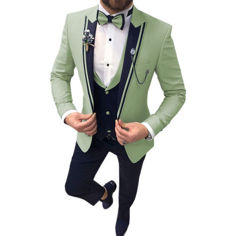 Men's Color Matching Business Casual Suit Three-piece Set
