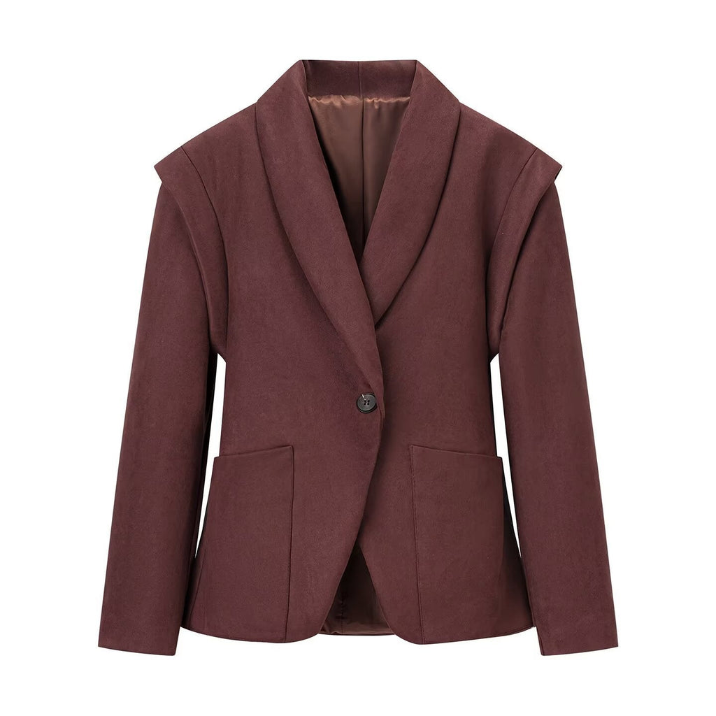 Retro Lapels Suede Waist-controlled Long Sleeves Jacket Coat