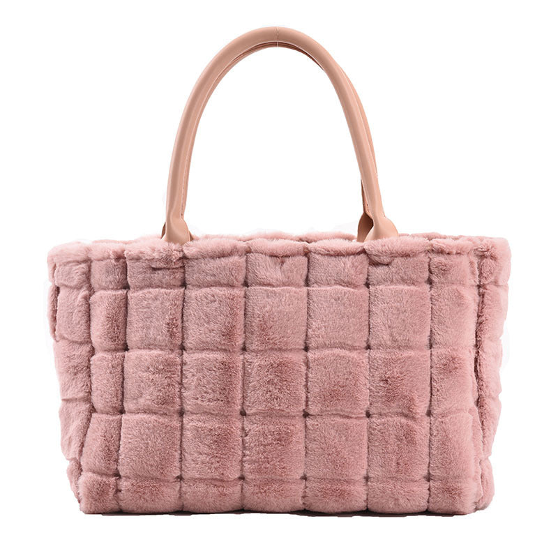 Sweet Small Square Bag Plush Plaid Portable Women