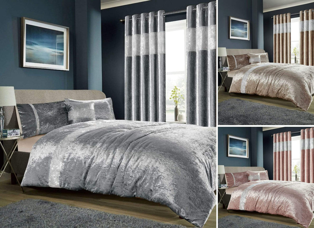Diamante Crushed Velvet Duvet Set Breathable Luxurious OEKO-TEX Certified Bedding in Double King Super King Sizes Available in Silver Champagne Blush Pink by OLIVIA ROCCO