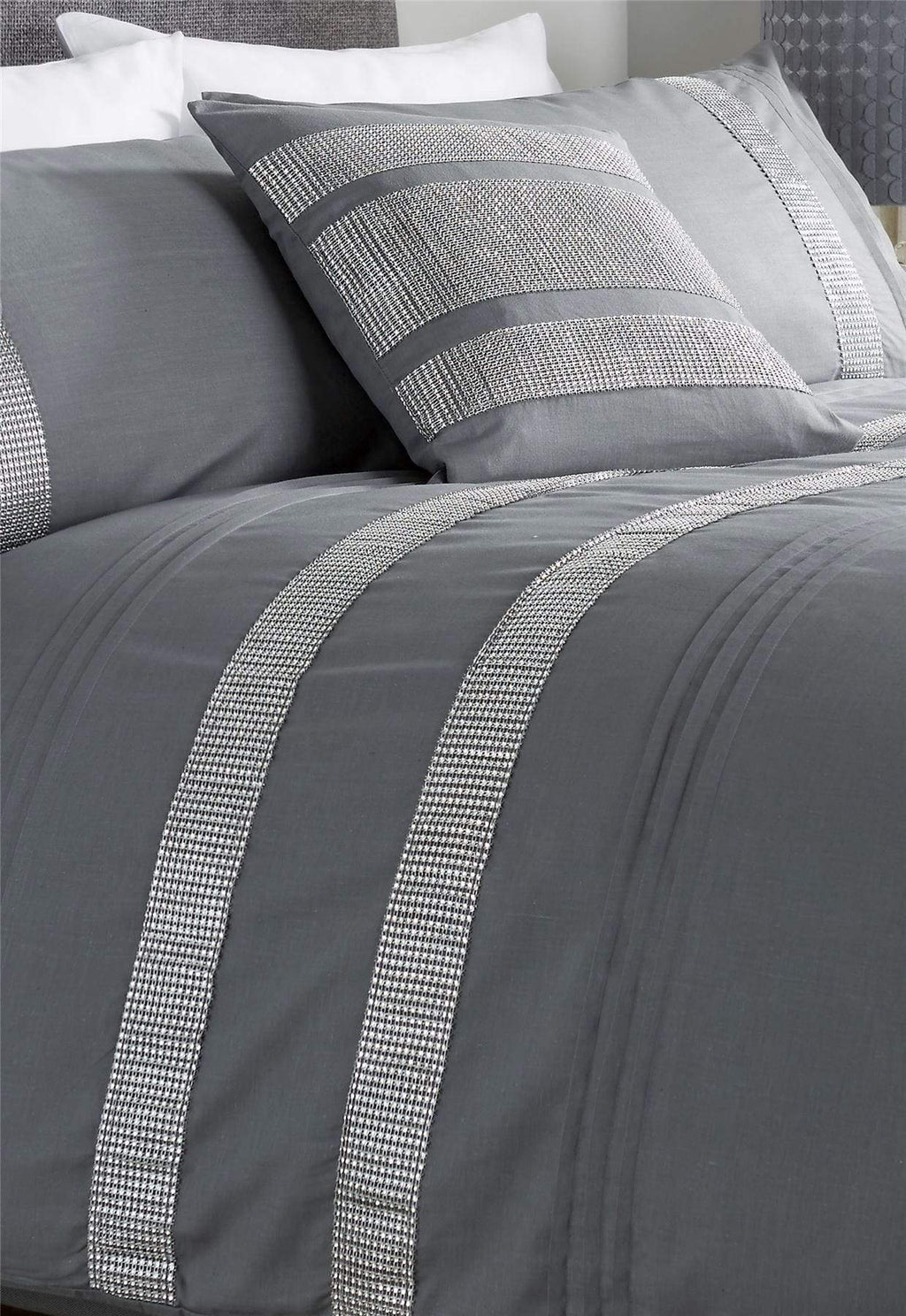Diamante Glitz Luxurious Cotton Rich Duvet Set with Handwoven Sparkling Crystal Detailing for Elegant Bedroom Decor in All Sizes by OLIVIA ROCCO