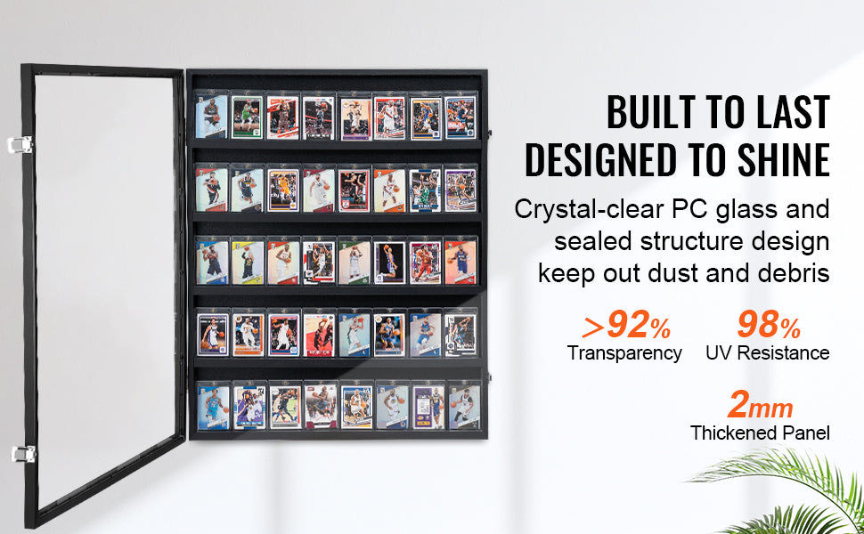 VEVOR Jersey Display / Sports Card Display Frame Case, Large Lockable Sport Shadow Box, 98% UV Protection PC Glass and Hangers