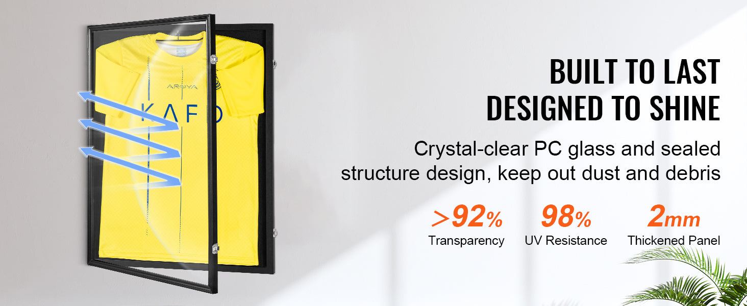 VEVOR Jersey Display / Sports Card Display Frame Case, Large Lockable Sport Shadow Box, 98% UV Protection PC Glass and Hangers