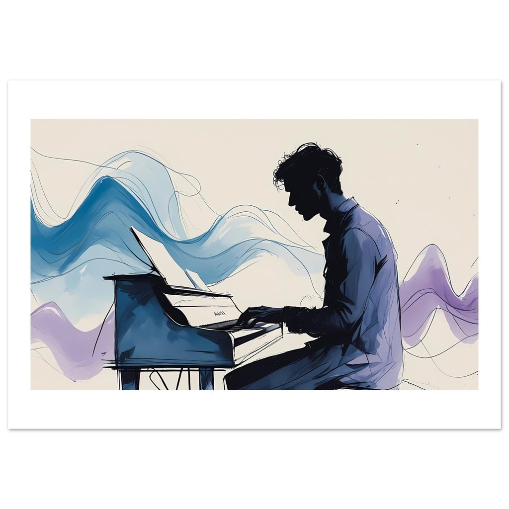 Elegant Piano Player Wall Art - Flowing Abstract Music Poster