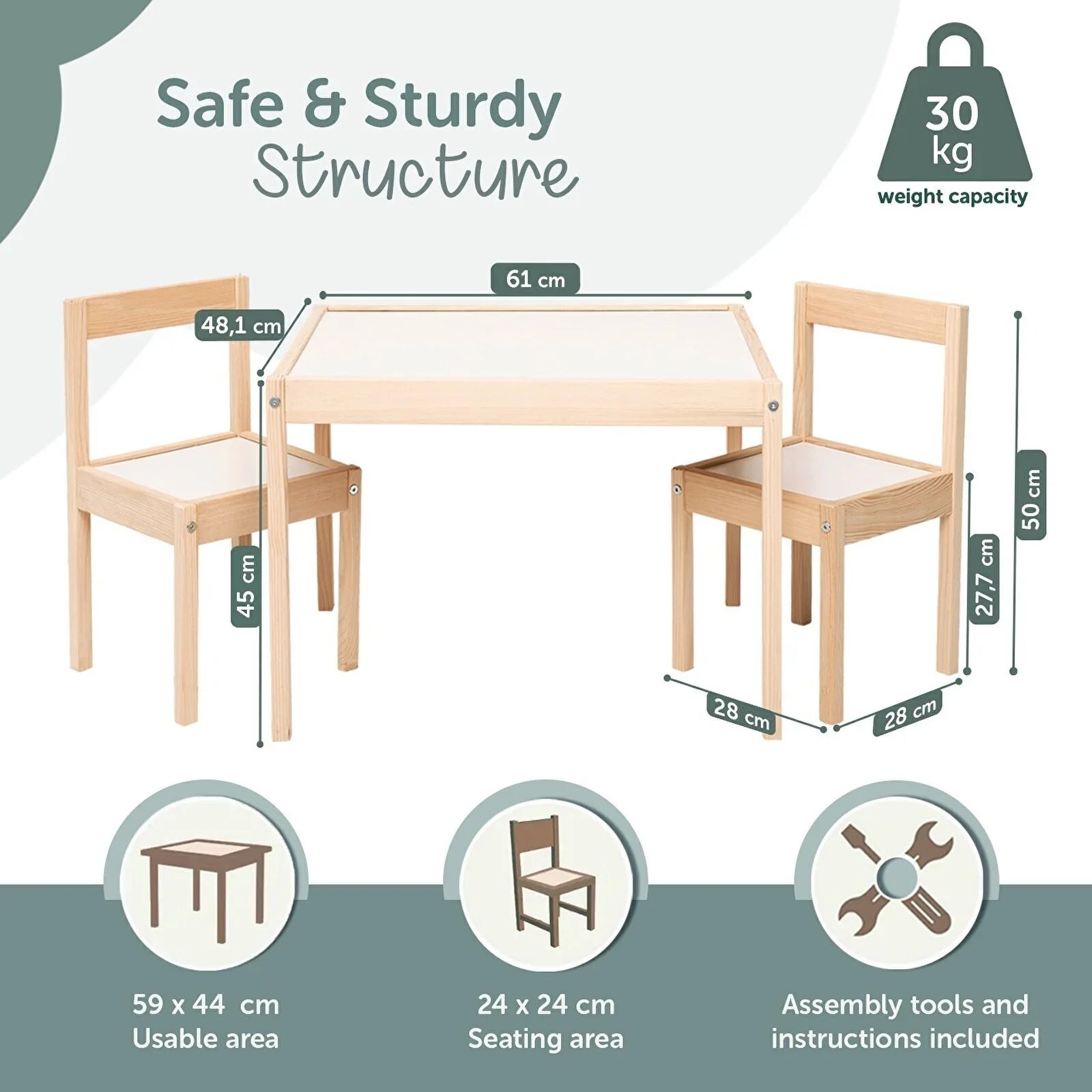 Montessori Wooden Table and Chair Set for Kids