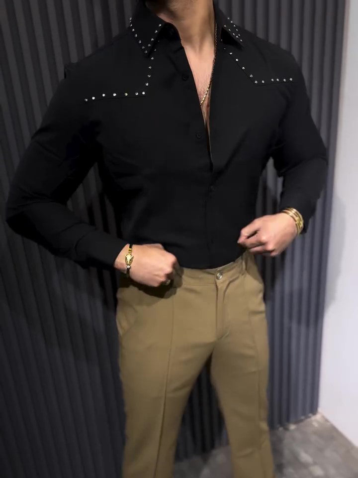 Chic Black Button-down Collar Shirt