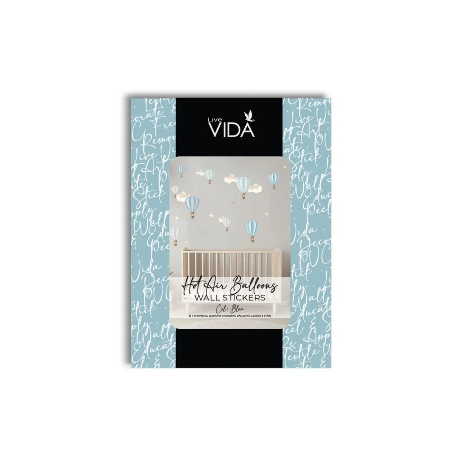 Live Vida Hot Air Balloons Wall Stickers A4 - Blue & Grey
