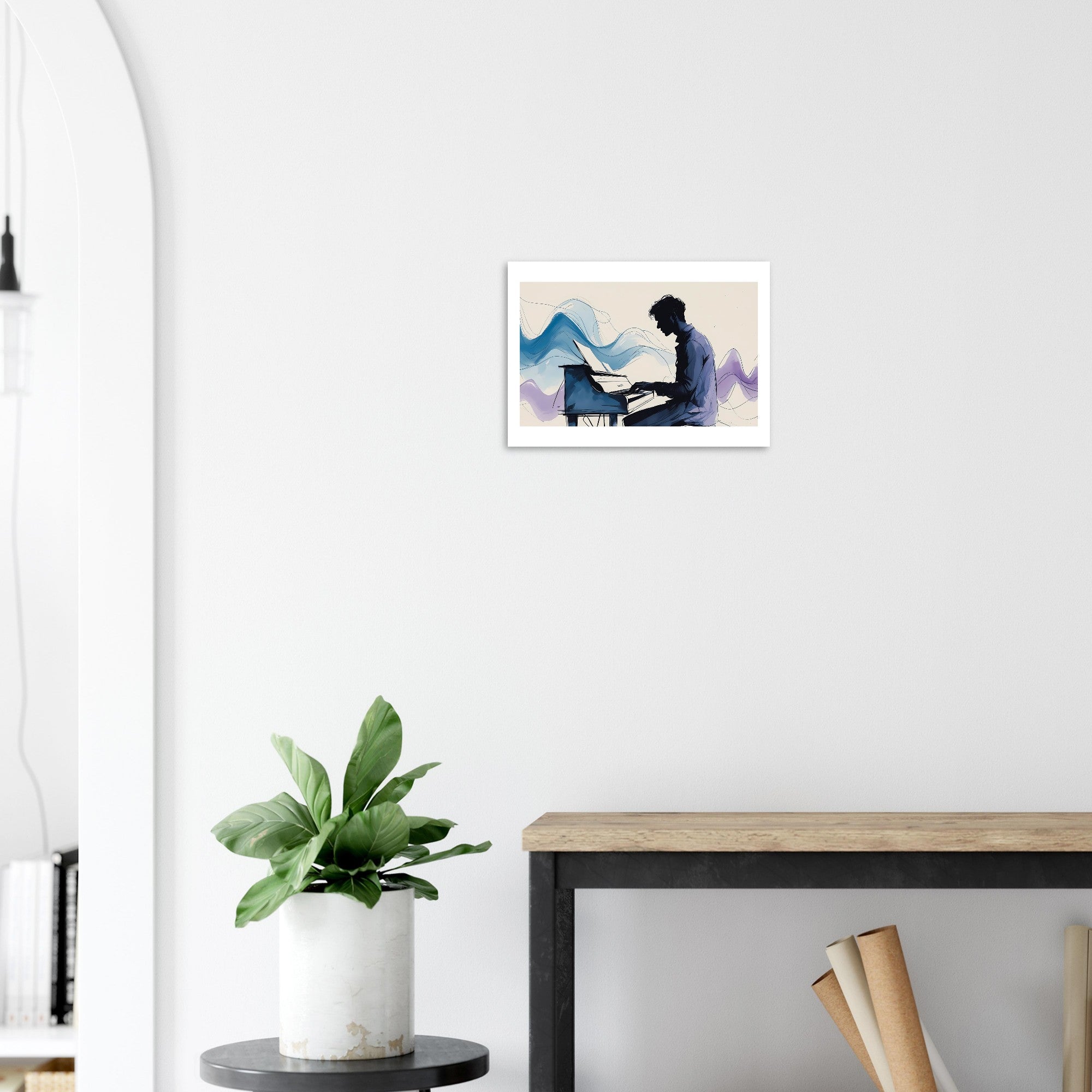 Elegant Piano Player Wall Art - Flowing Abstract Music Poster