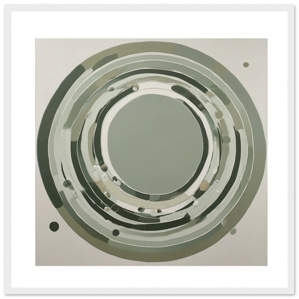 Sage Green Circular Abstract Framed Poster – Minimalist Geometric Wall Art