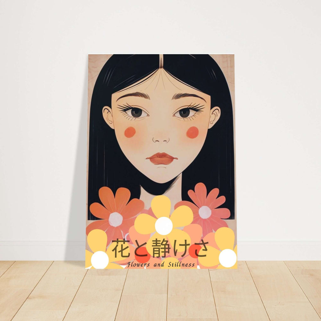 Flowers & Stillness: Japanese Portrait Art Print - Stunning Matte Poster for Home Decor
