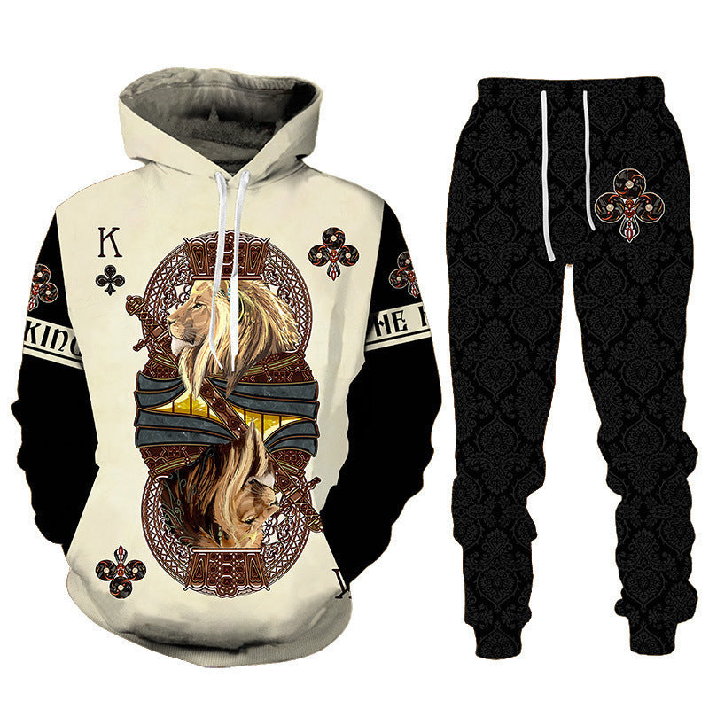 3D Lion Printing Hooded Pullover Men's Suit