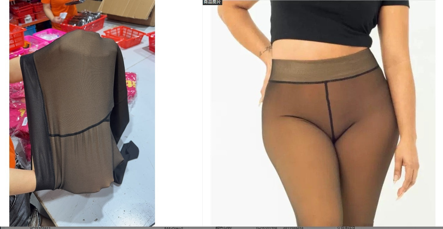 One-line True See-through Leggings Fleece-lined Warm Women's Outer Wear Pantyhose