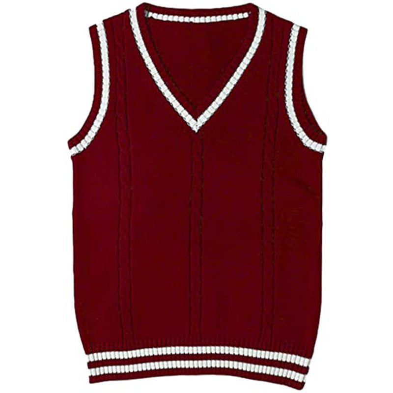 Women's Waistcoat V-neck Striped Stitching Casual Knitted Sweater