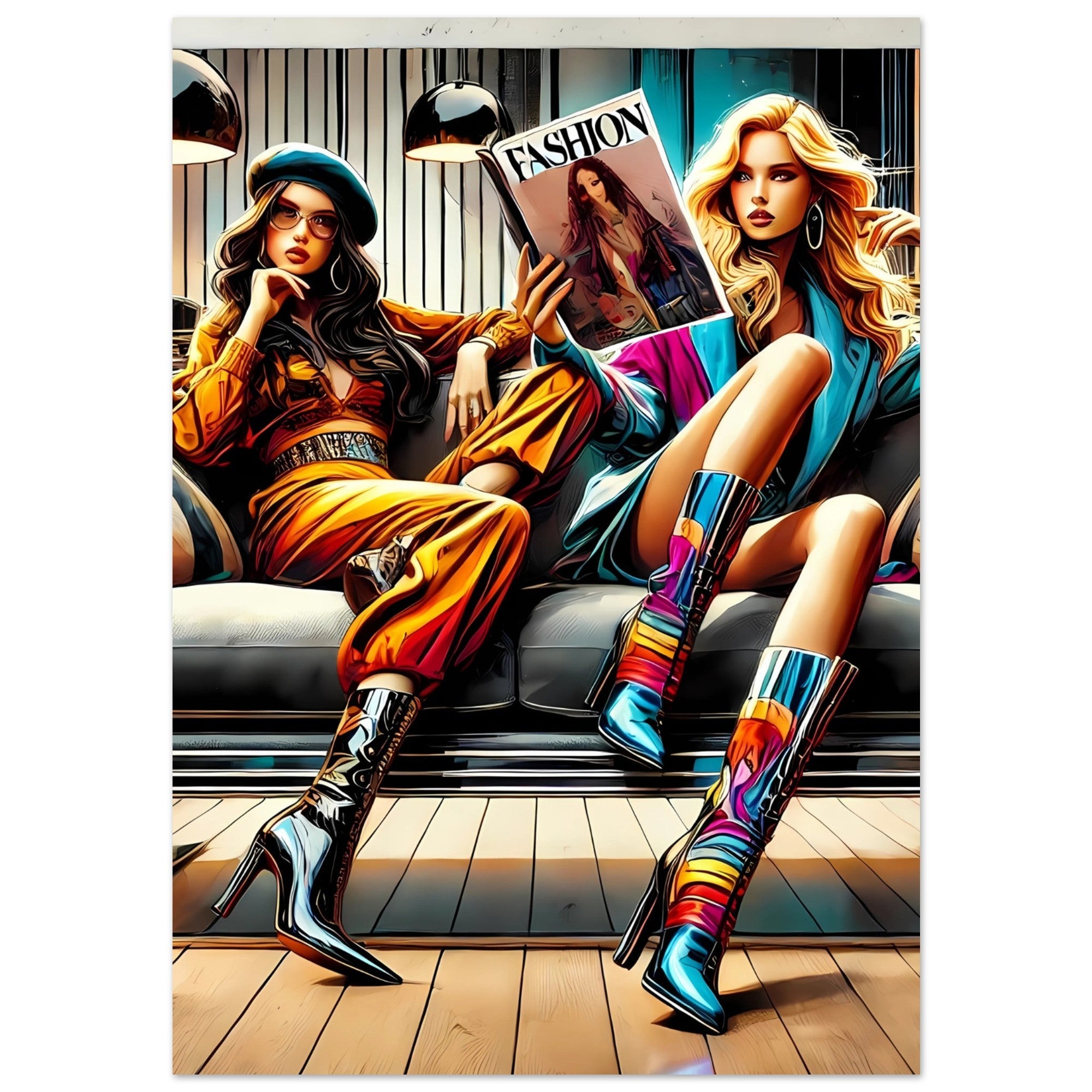 Fashion Lounge Poster – Stylish High Heel & Magazine Scene