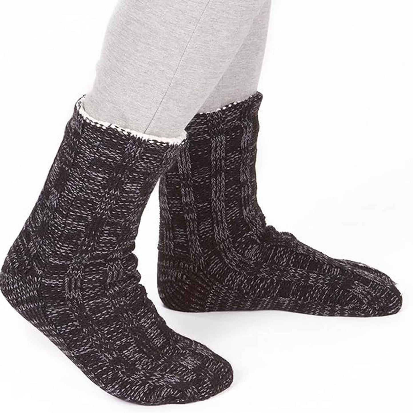 Extra Warm Men's Thermal Chunky Slipper Socks with Non Slip Grips Sherpa Fleece Lining Ideal for Home Lounging and Cold Weather UK 6-11 EU 39-46 Black Grey by Sock Stack