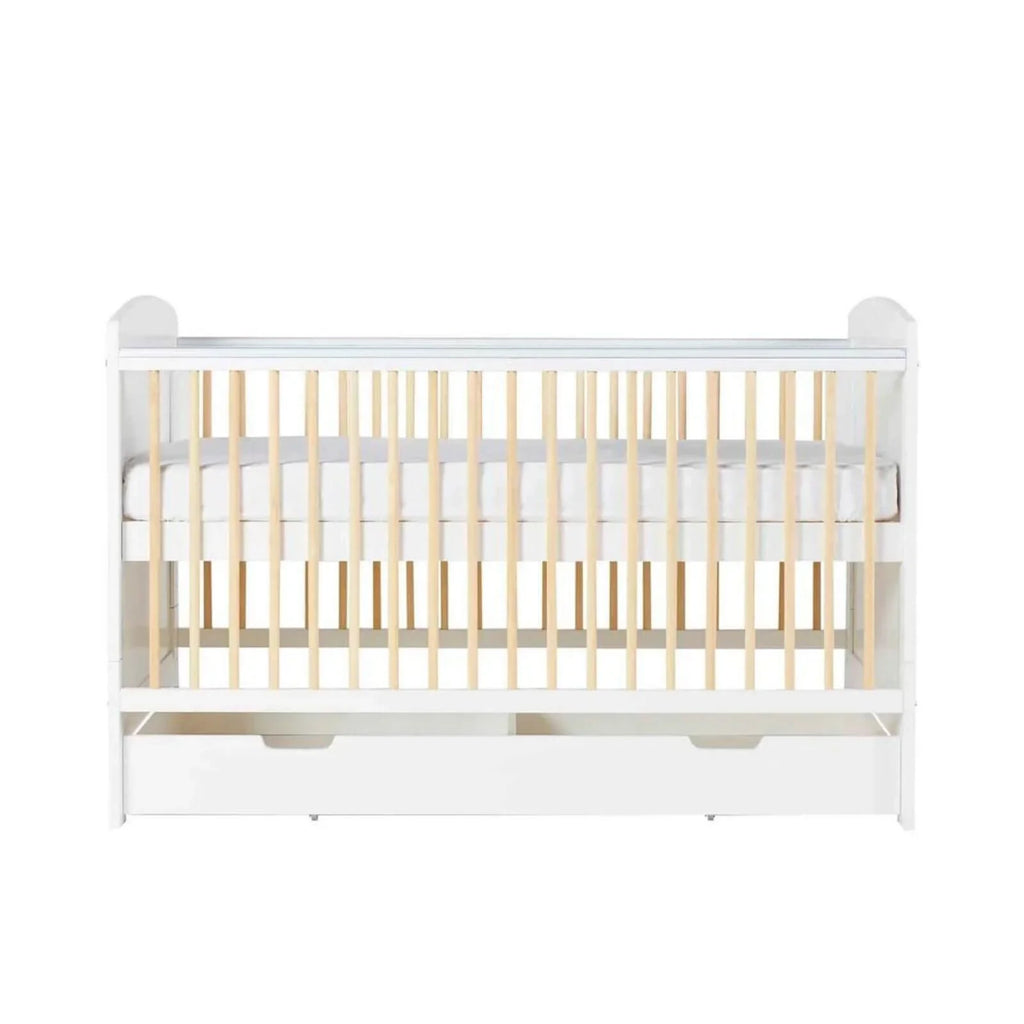 Ickle Bubba Coleby Scandi Cot Bed with Under Drawer Scandi White - Fibre Mattress