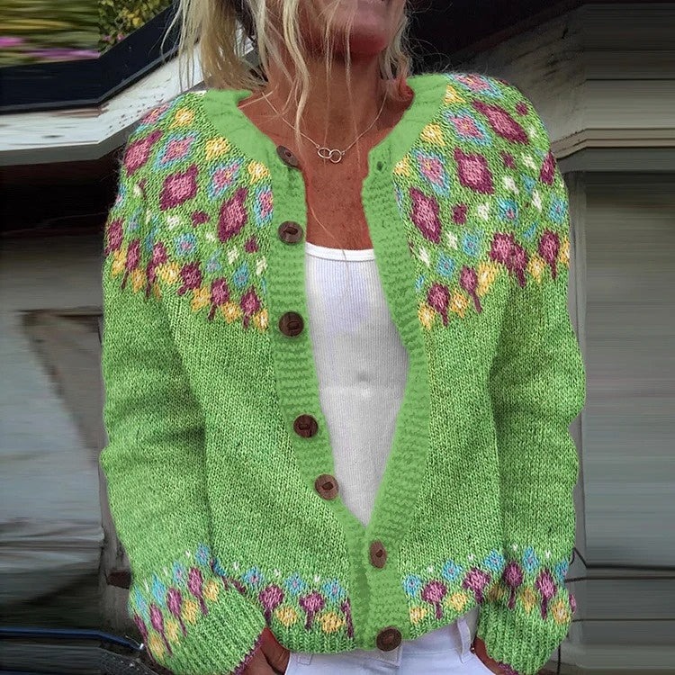 Cardigan Color-blocked Loose-fitting Fashionable Knitwear