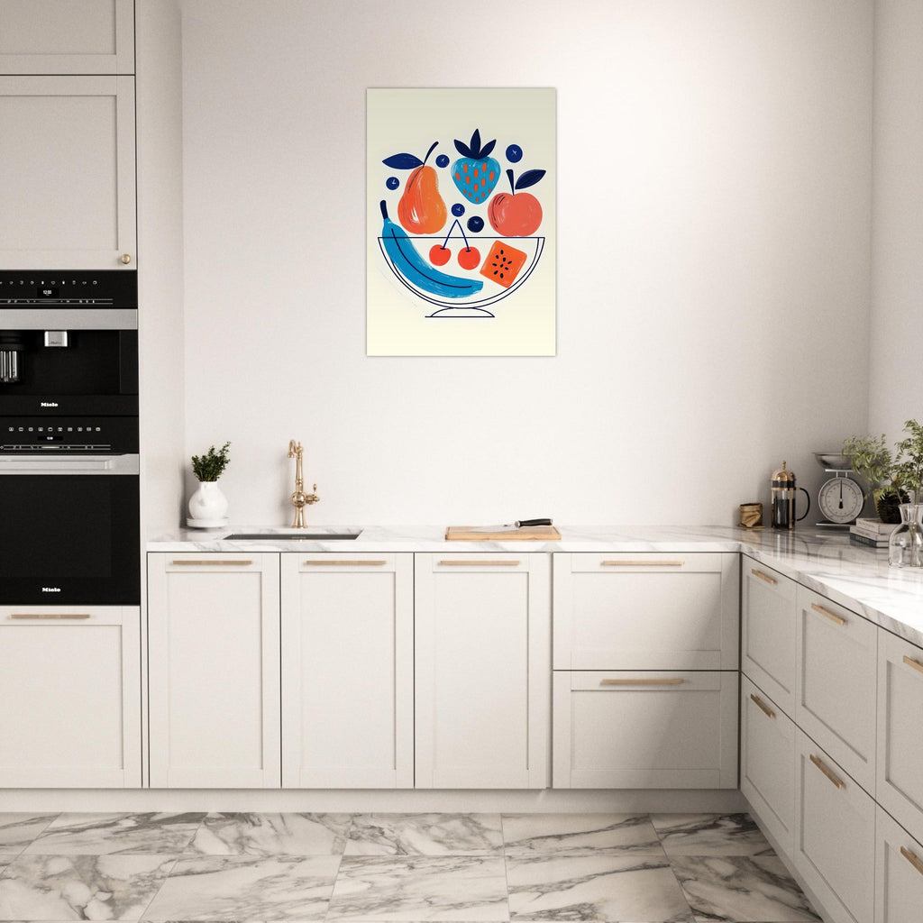 Modern Fruit Bowl Poster - Scandinavian Kitchen Wall Art - Colorful Food Illustration Print